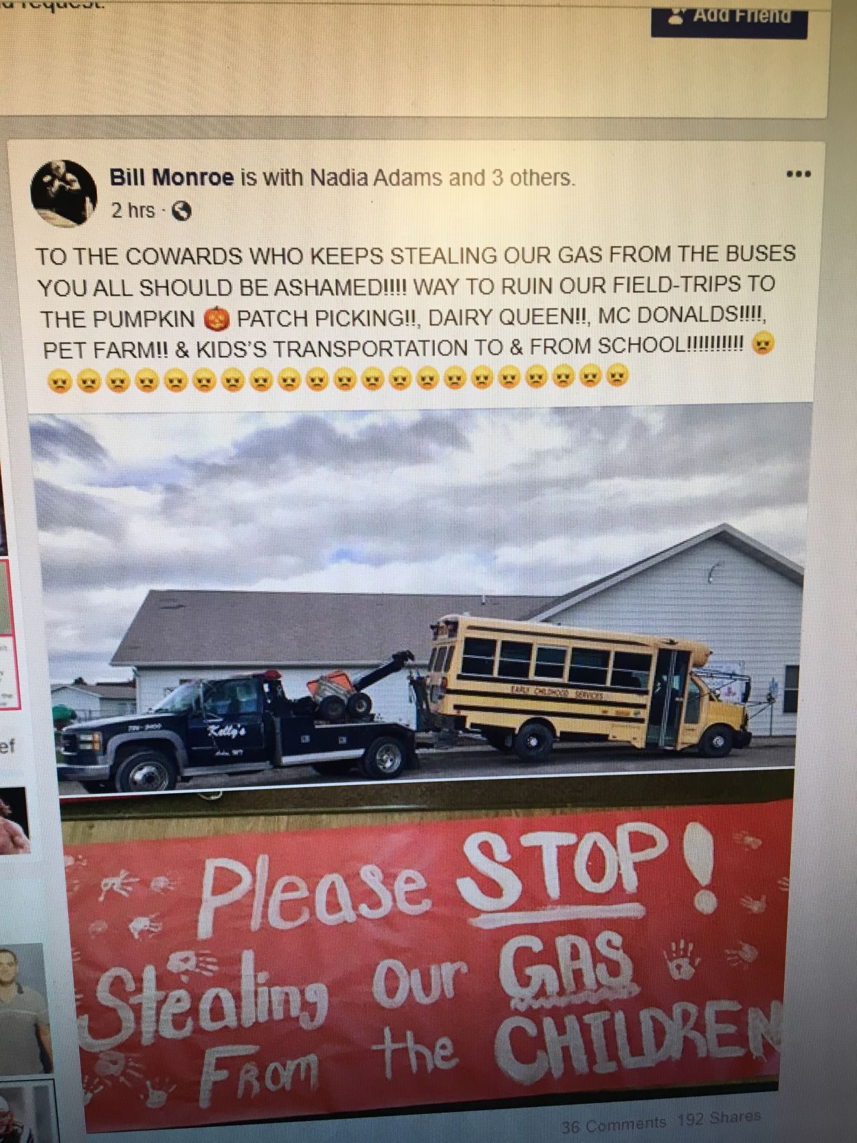 Thieves steal gas from school bus; tribal police say not the first time